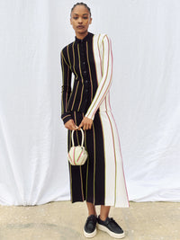 Tessa Knit Shirt in Navy Multi Striped Merino Wool