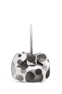 Black White Abstract Satin Nina Bag - Front View with White Handle Extended | Gabriela Hearst