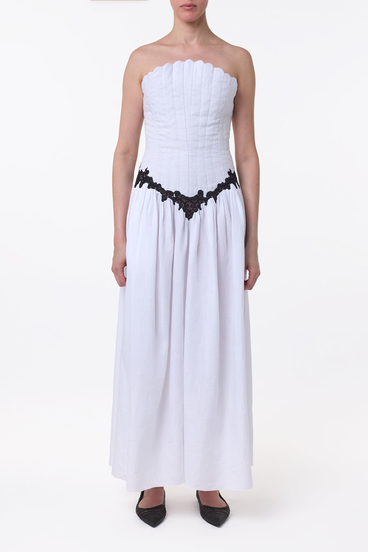 Glenn Lace Maxi Dress in White Aloe Linen