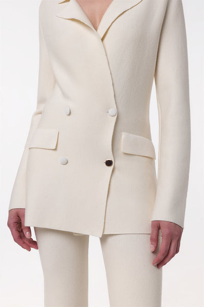 【Theory】Women Felted Wool Cash Classic Knit Jacket - Ivory Felted Wool-Cashmere Cardigan Jacket | Theory