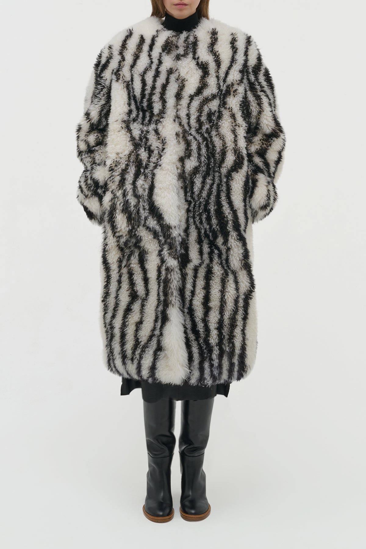 Ebel Coat in Ivory & Black Cashmere Shearling