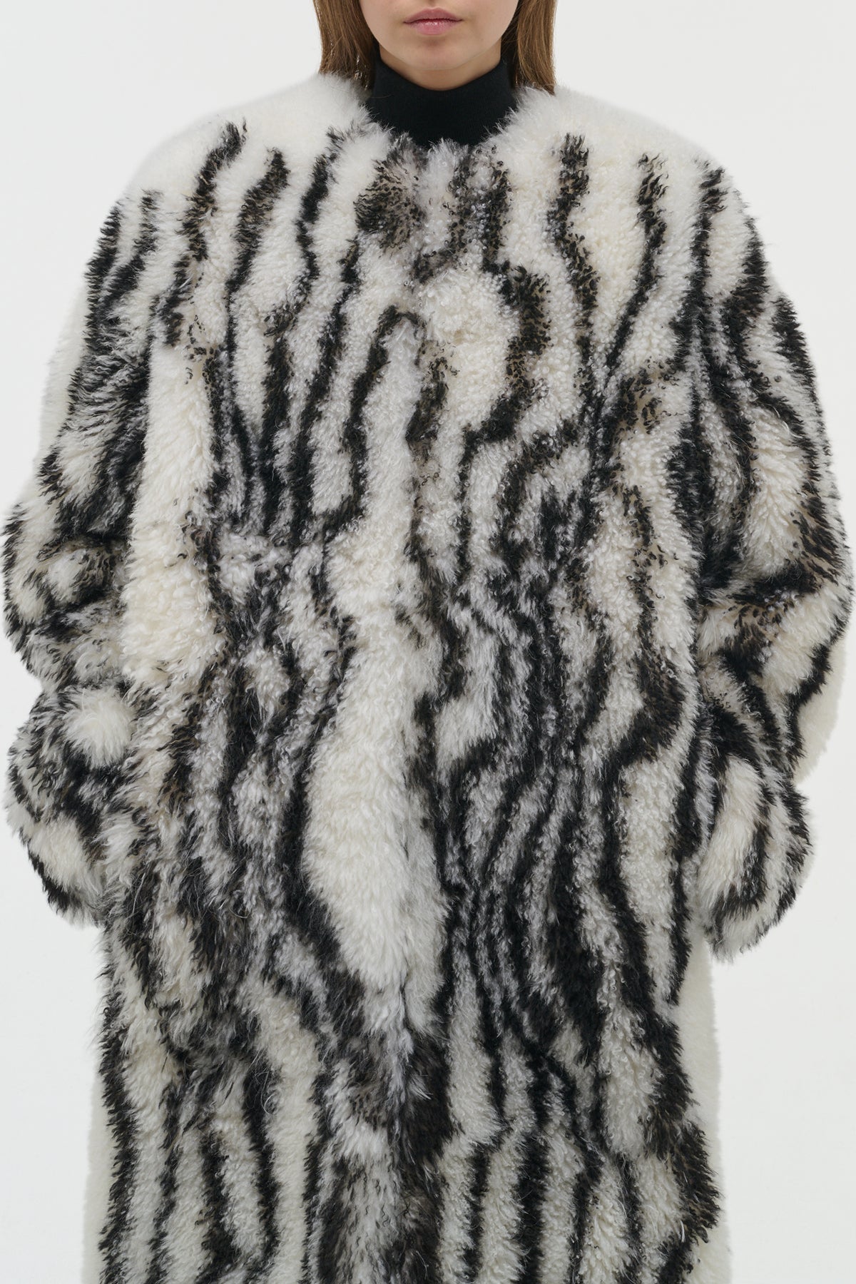 Ebel Coat in Ivory & Black Cashmere Shearling