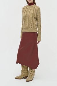 Edwardo Raw Cut Midi Skirt in Burnt Sienna Soft Leather