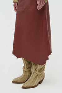 Edwardo Raw Cut Midi Skirt in Burnt Sienna Soft Leather