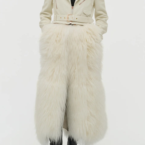 Brymwylf Convertible Coat in White Textured Leather & Cashmere