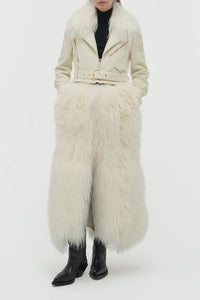Brymwylf Convertible Coat in White Textured Leather & Cashmere Shearling