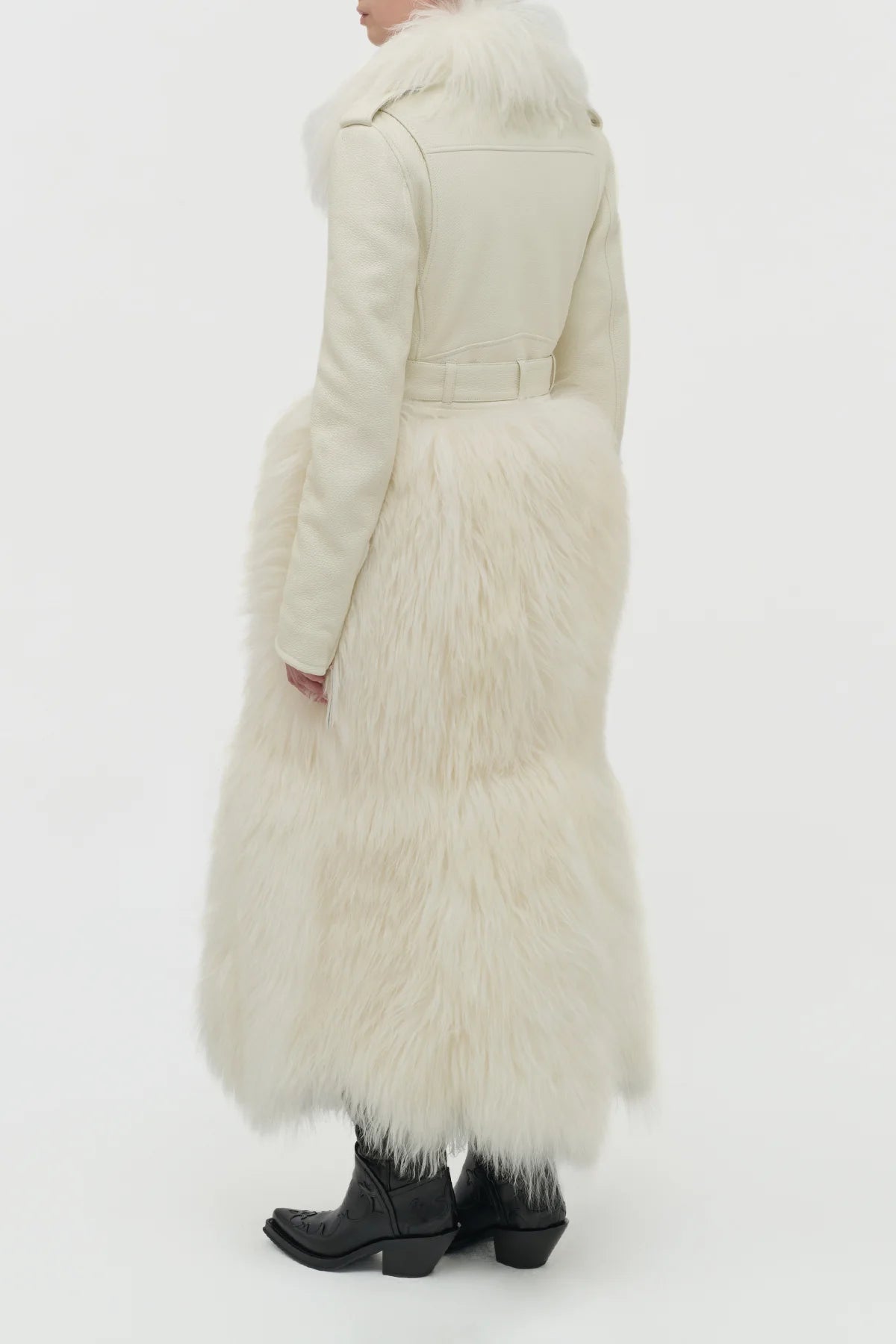 Brymwylf Convertible Coat in White Textured Leather & Cashmere Shearling