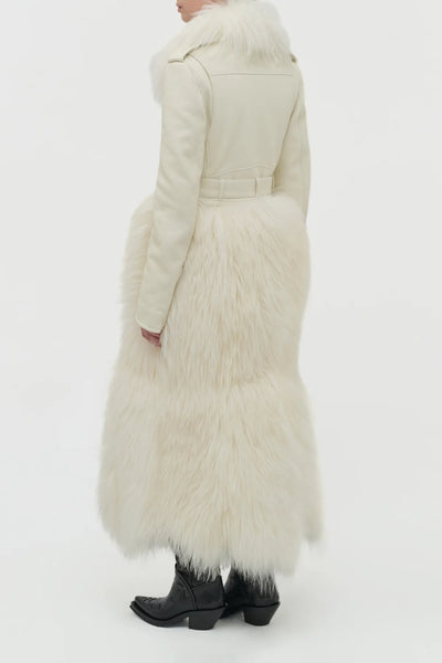 Brymwylf Convertible Coat in White Textured Leather & Cashmere