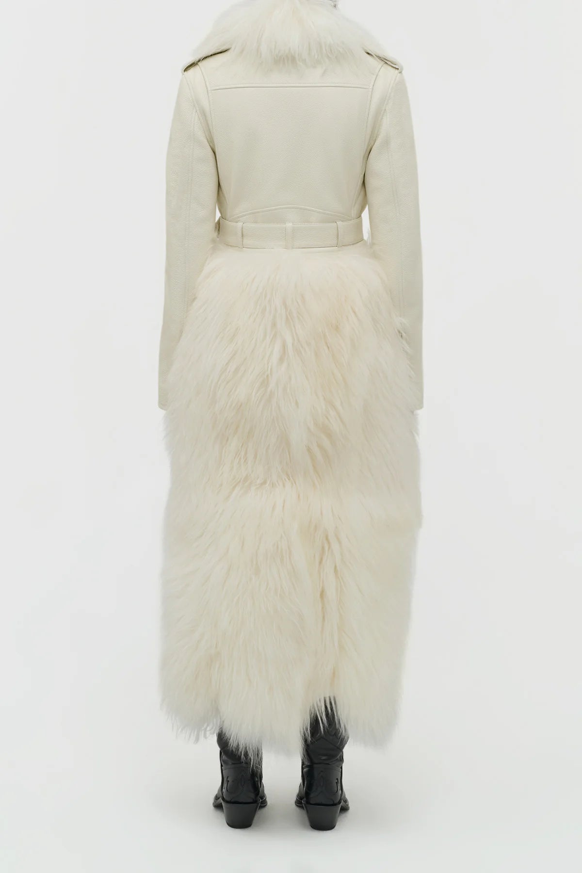 Brymwylf Convertible Coat in White Textured Leather & Cashmere Shearling