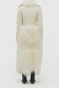 Brymwylf Convertible Coat in White Textured Leather & Cashmere Shearling