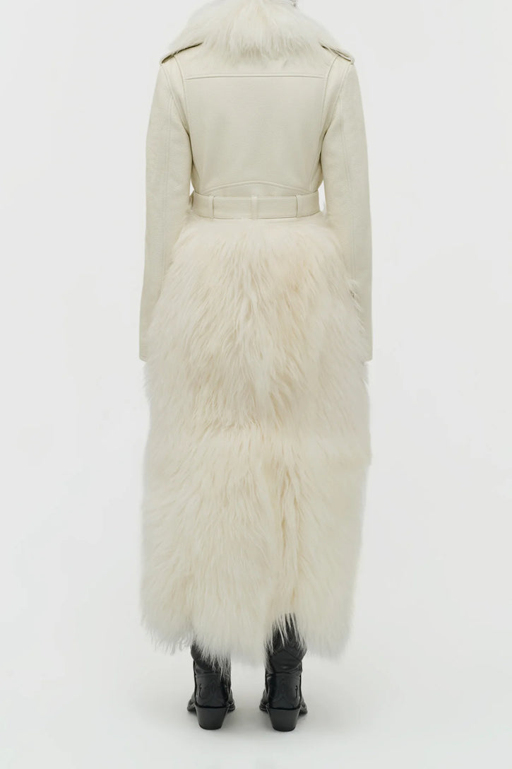 Brymwylf Convertible Coat in White Textured Leather & Cashmere Shearling