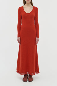 Maribel Fringe Knit Maxi Dress in Antelope Orange Cashmere
