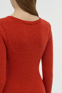 Maribel Fringe Knit Maxi Dress in Antelope Orange Cashmere