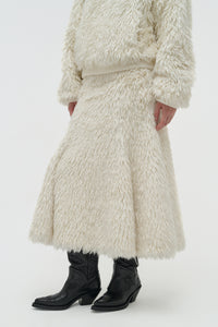 Patterson Midi Skirt in Ivory Silk Fur