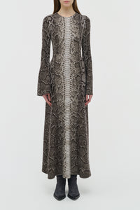Aalia Knit Maxi Dress in Greyscale Cashmere Silk