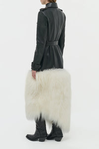 Isak Trench Coat in Black Soft Leather & Ivory Cashmere Shearling