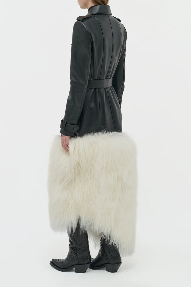 Isak Trench Coat in Black Soft Leather & Ivory Cashmere Shearling