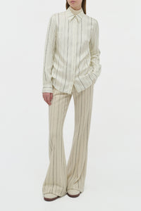 Henri Blouse in Ivory Multi Pinstripe Silk Twill