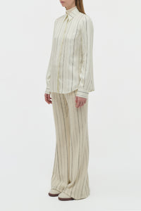 Henri Blouse in Ivory Multi Pinstripe Silk Twill