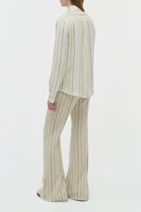 Henri Blouse in Ivory Multi Pinstripe Silk Twill