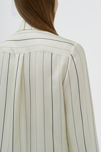 Henri Blouse in Ivory Multi Pinstripe Silk Twill