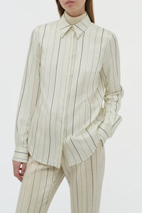 Henri Blouse in Ivory Multi Pinstripe Silk Twill