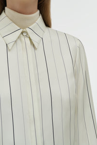 Henri Blouse in Ivory Multi Pinstripe Silk Twill