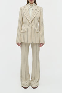 Leiva Blazer in Ivory Multi Pinstripe Wool Cashmere