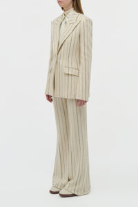 Leiva Blazer in Ivory Multi Pinstripe Wool Cashmere