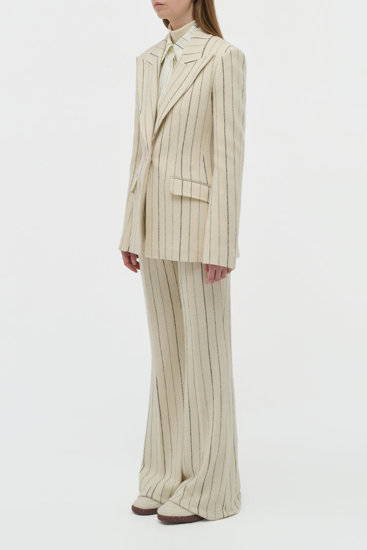 Leiva Blazer in Ivory Multi Pinstripe Wool Cashmere