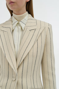 Leiva Blazer in Ivory Multi Pinstripe Wool Cashmere