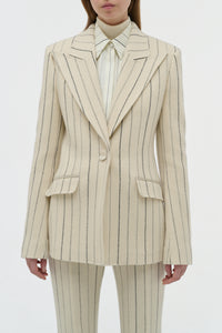 Leiva Blazer in Ivory Multi Pinstripe Wool Cashmere