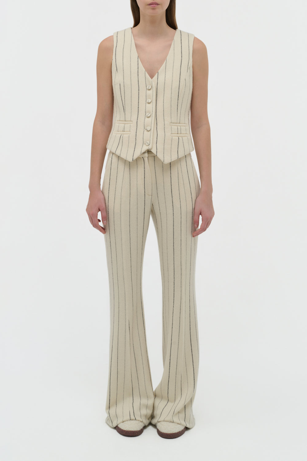 Coleridge Vest in Ivory Multi Pinstripe Wool Cashmere