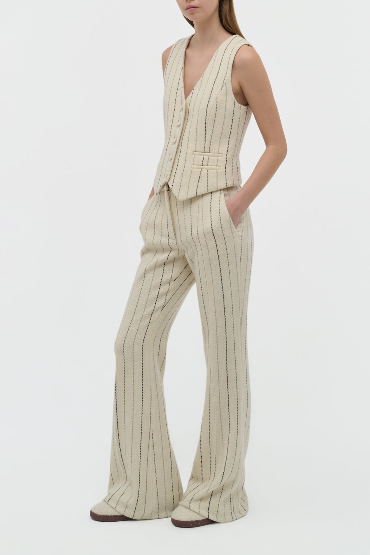 Rhein Flare Pant in Ivory Multi Pinstripe Wool Cashmere