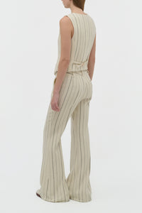 Rhein Flare Pant in Ivory Multi Pinstripe Wool Cashmere