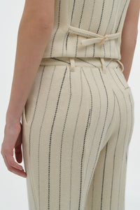 Rhein Flare Pant in Ivory Multi Pinstripe Wool Cashmere