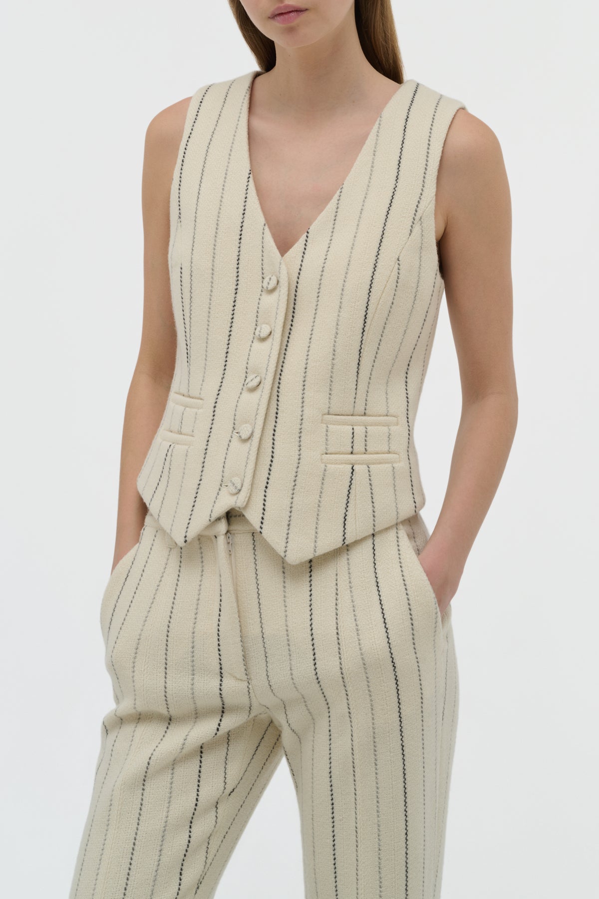 Coleridge Vest in Ivory Multi Pinstripe Wool Cashmere