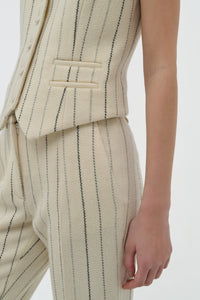 Rhein Flare Pant in Ivory Multi Pinstripe Wool Cashmere