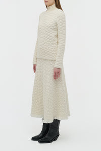 Kanta Fringe Knit Midi Skirt in Ivory Cashmere