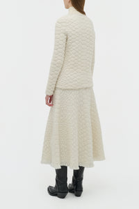Kanta Fringe Knit Midi Skirt in Ivory Cashmere