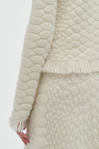 Johannes Fringe Knit Cardigan in Ivory Cashmere