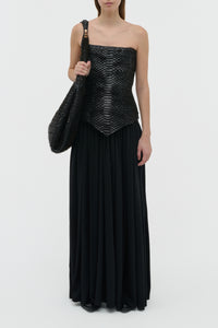 Estrid Strapless Dress in Black Leather Snake Scales