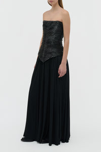 Estrid Strapless Dress in Black Leather Snake Scales