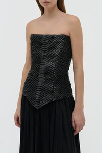 Estrid Strapless Dress in Black Leather Snake Scales