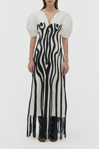 Aphea Maxi Dress in White & Black Soft Leather