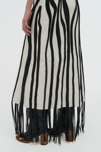 Aphea Maxi Dress in White & Black Soft Leather