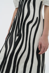 Aphea Maxi Dress in White & Black Soft Leather