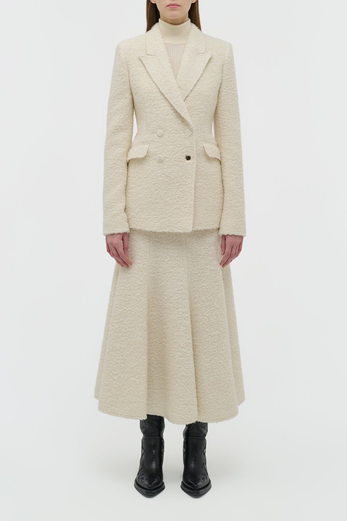 Amy Midi Skirt in Ivory Recycled Cashmere Boucle