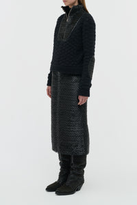 Antia Midi Skirt in Black Leather Snake Scales