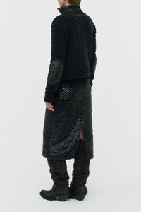 Antia Midi Skirt in Black Leather Snake Scales